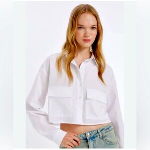ZARA White Cropped Button-Up Blouse